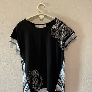Chico’s Zenergy Back Striped Short Sleeve Tee Foiling on Front - Size …